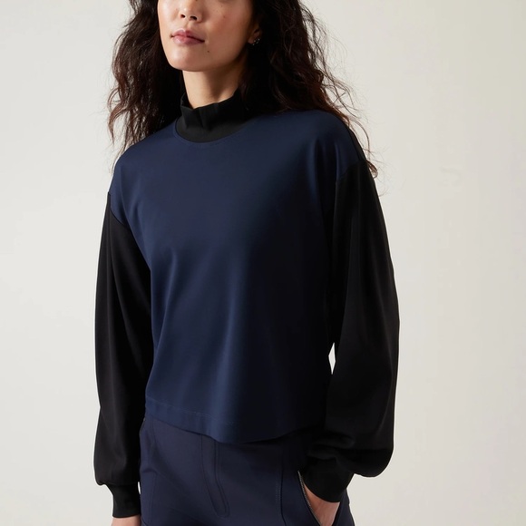 Athleta Tops - Athleta Navy Mock Neck Sweatshirt | Lightweight Performance Pullover | Medium